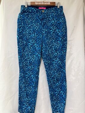 Lilly Pulitzer 10 Kelly Turquoise and Navy Animal Print Pants